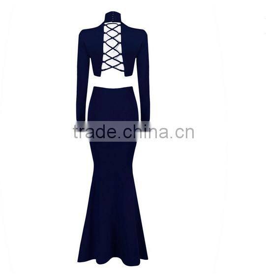 women evening dress two pieces maxi dress see-trough sexy dress