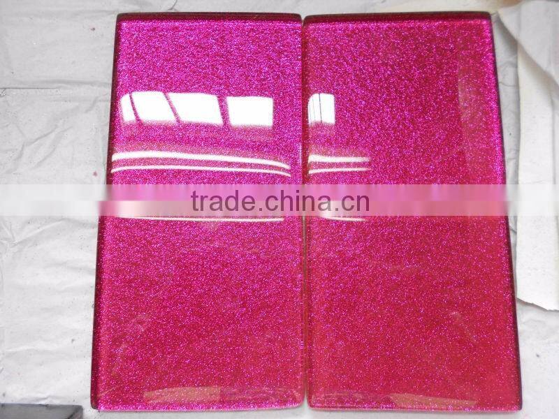 10x10 red glitter crystal clear glass mosaic tile for kitchen