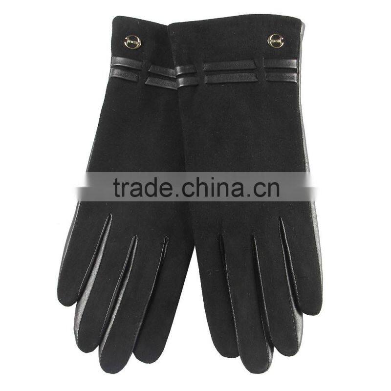 suede and sheepskin combined leather glove with leather strip