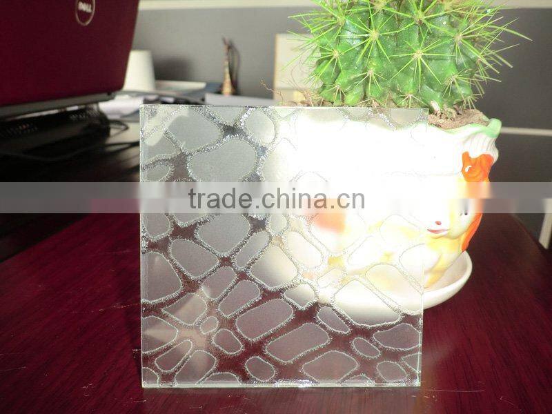 4-12mm float Glass Acid Etching -acid etched glass with CE, ISO, CCC, BS6202