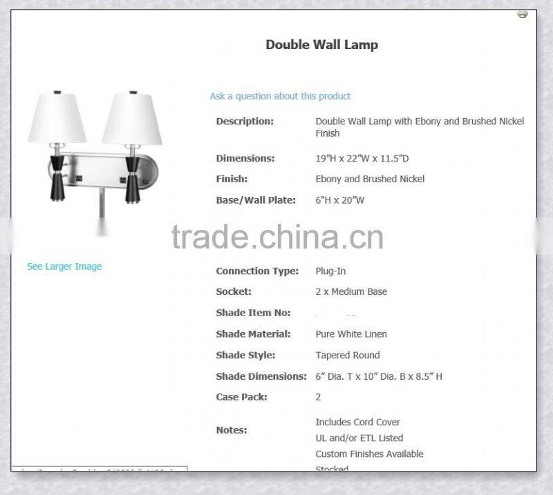 UL List Hotel Guest Room Brushed Nickel Modern Bedside Wall XC-H031