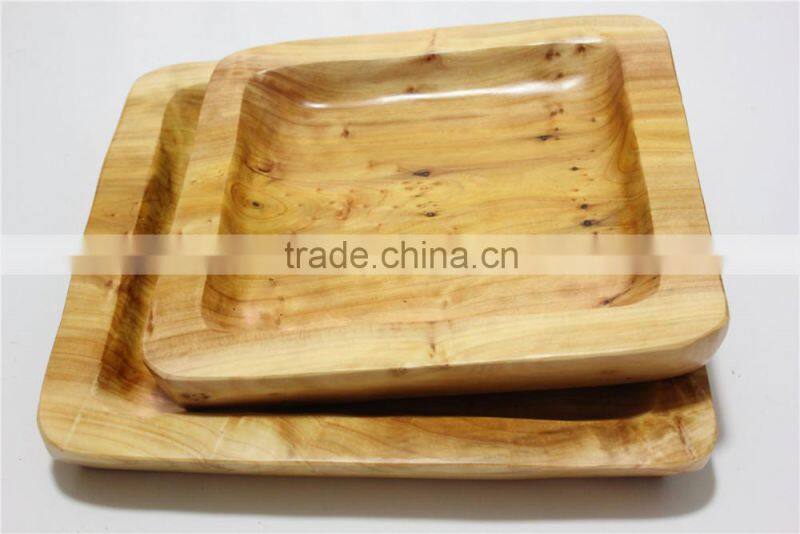 Hot Sale Exquisite Wooden Root Carving Thick Square Plate sets