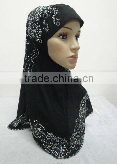 H123 new design one piece muslim hijab with rhinesones