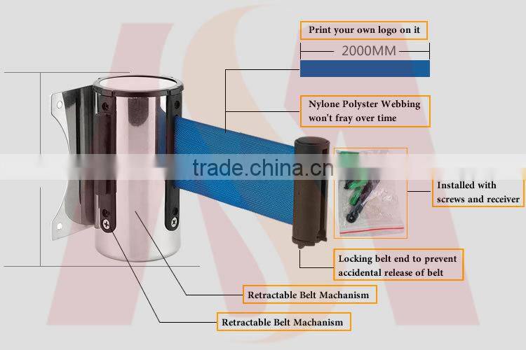 Stainless Steel Wall Mounted Retractable Belt Barrier wtih Receiver