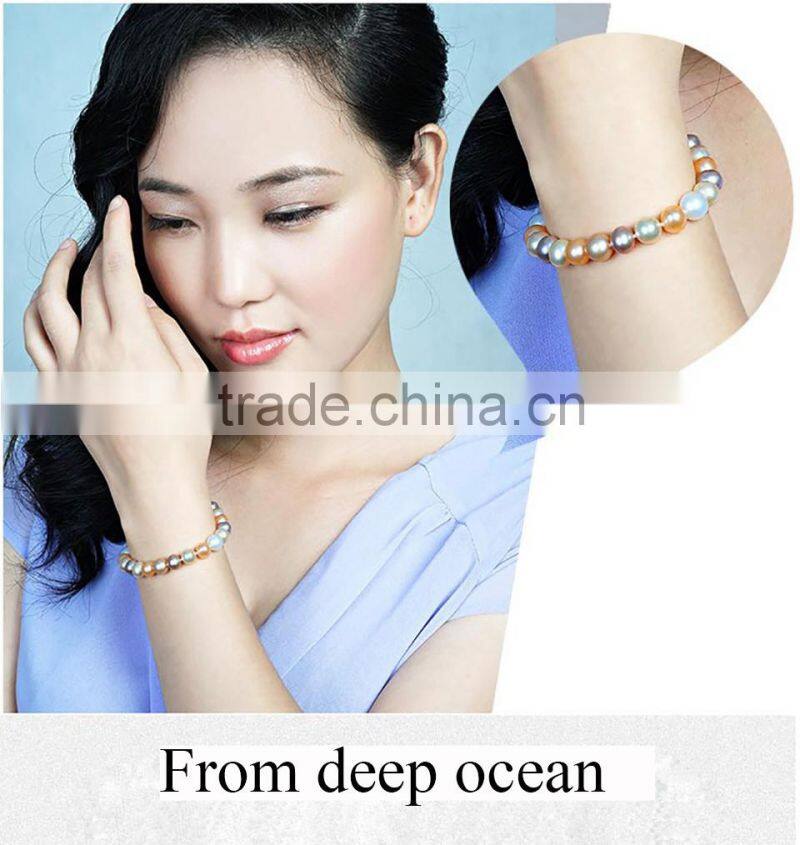 Mix color round shape freshwater pearl pearl bracelet jewelry