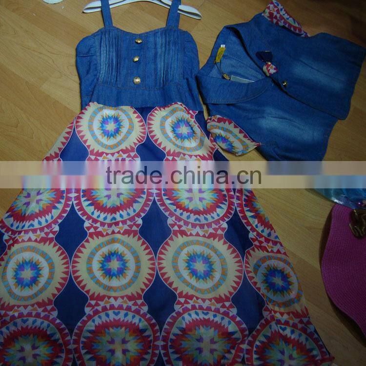 new design chiffon dress 2015 for kids and with low price in stock clothing and girls chiffon skirts with denim