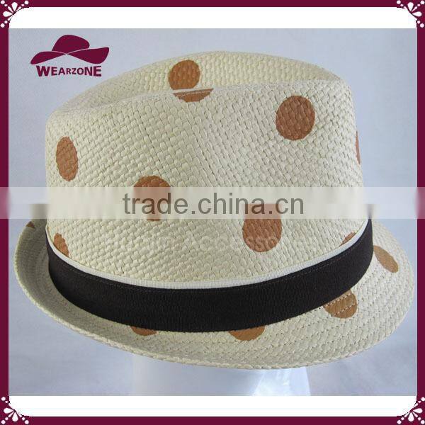 Dot Pattern Printed Natural Straw Hat
