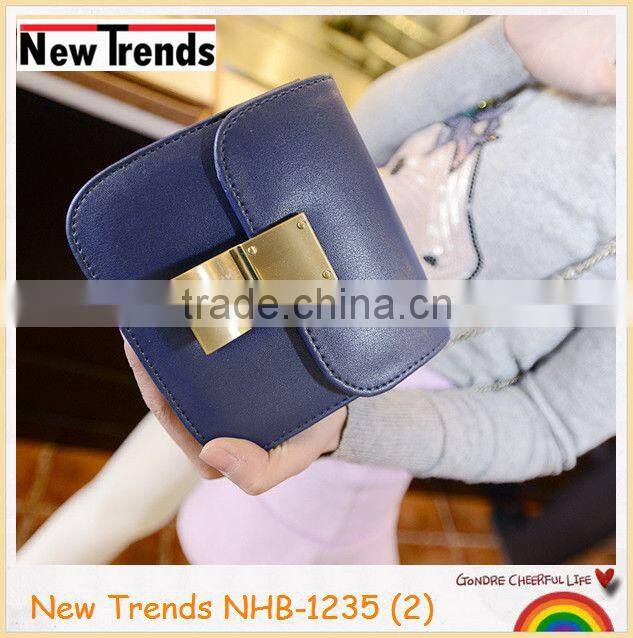 Fashion blue small bag with golden buckle