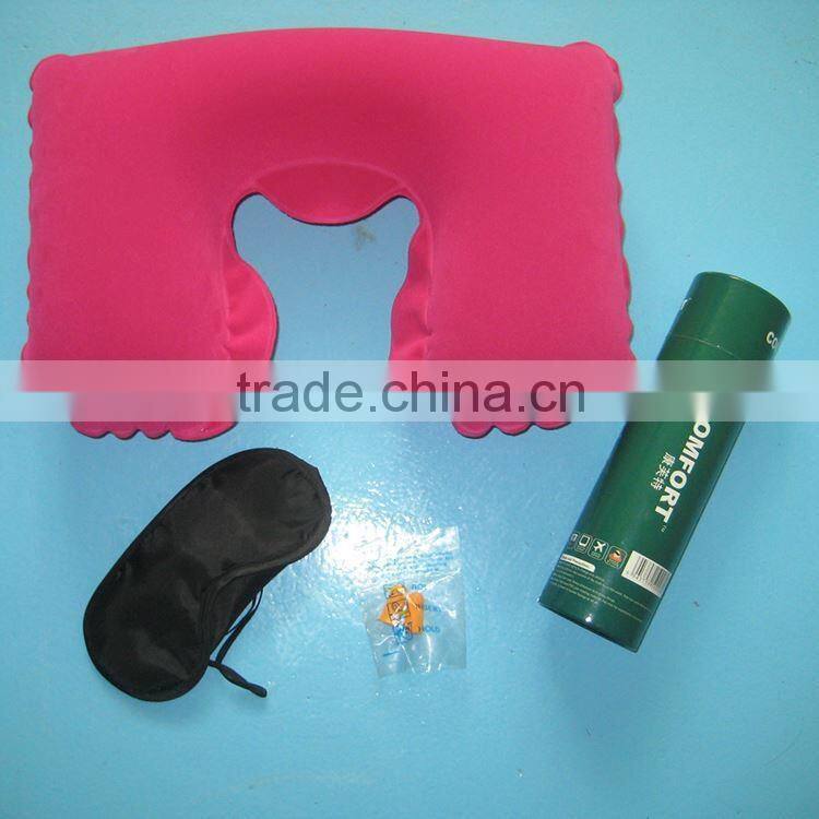 travel pillow set comes with cotton u-shaped pillow,eye mask,packing pouch in blue