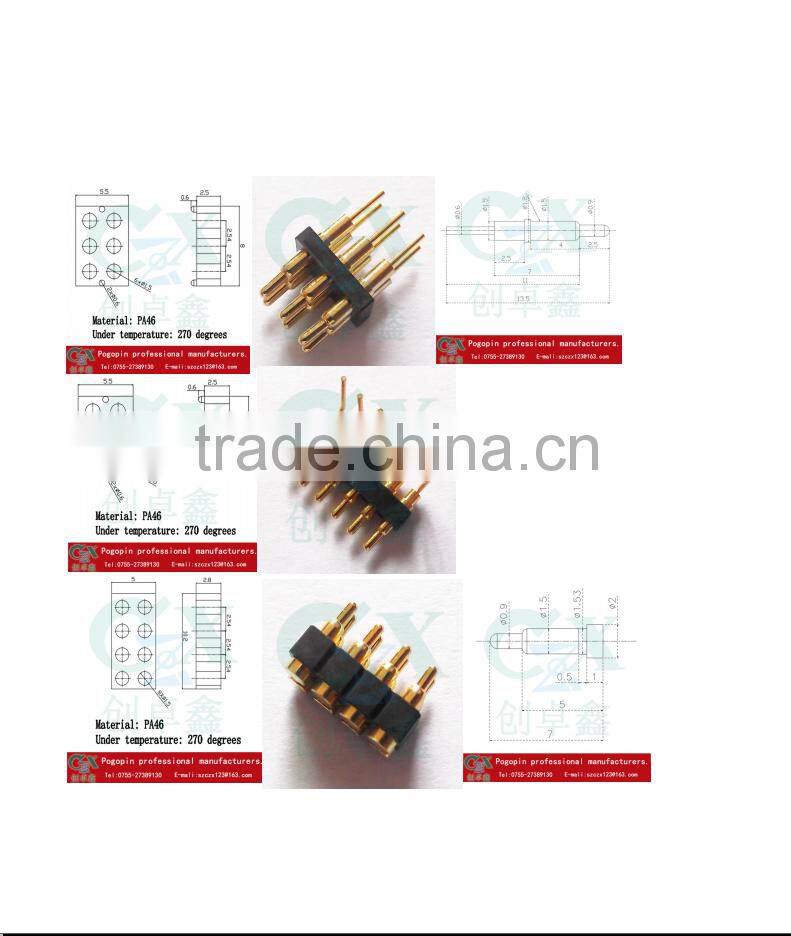 male gender two row 6pin connector pogo pin connector for PCB application