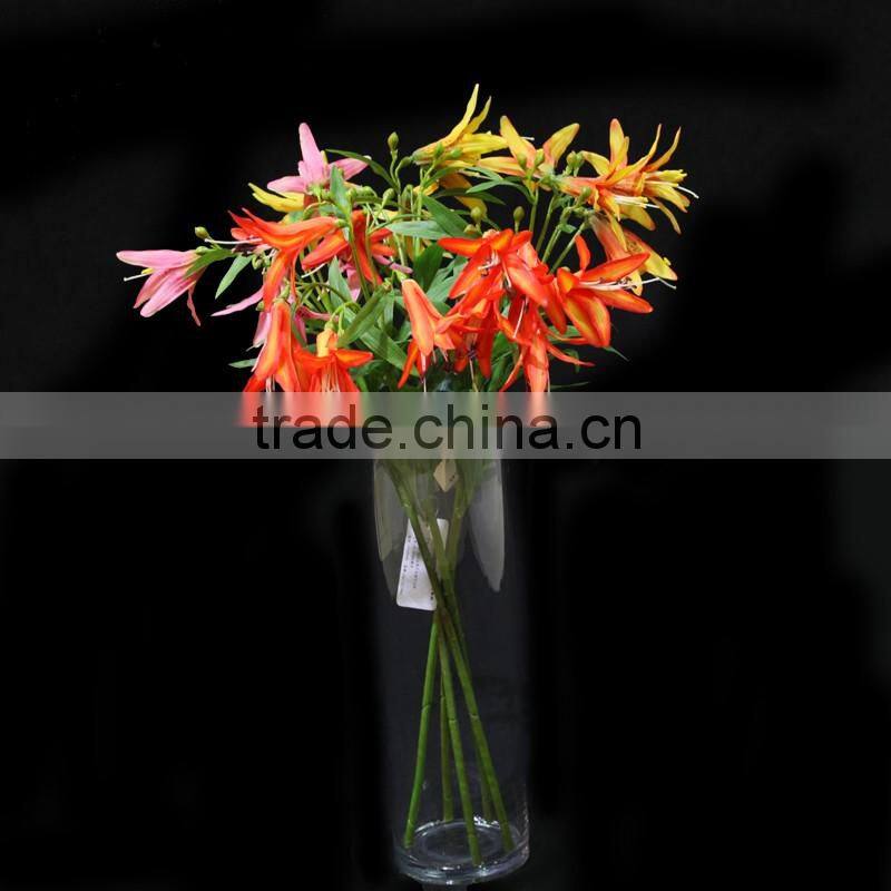China different kinds fabric lily flower with glue - five heads