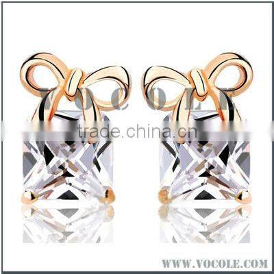Big Square Austrian Crystal Solitaire Bowknot Stud earrings