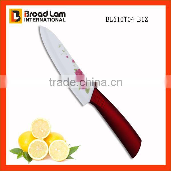 4pcs Ceramic Knife set in acrylic stand with flower printing stained paper blade and handle Customized design is welcomed