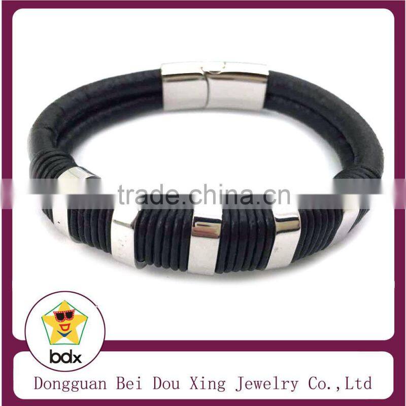 2015 Alibaba Wholesales Fashion Handmade Braided Leather Stainless Steel Magnetic Clasp Bracelet With Good Quality