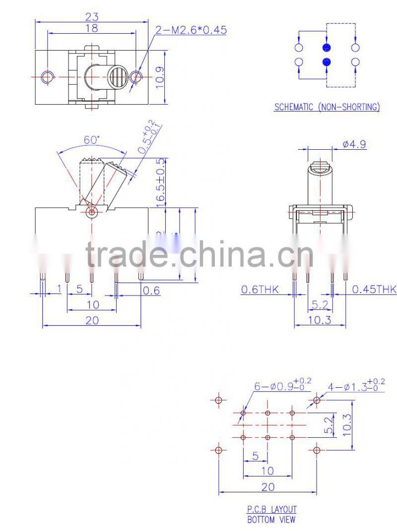2P2T 50V toggle switch HTS22J03-AT16