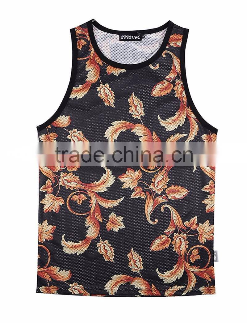 2016 hot sale latest design 3D sublimated tank tops/180 gsm slim fit screen printed gym singlet/ stringer vest for men's