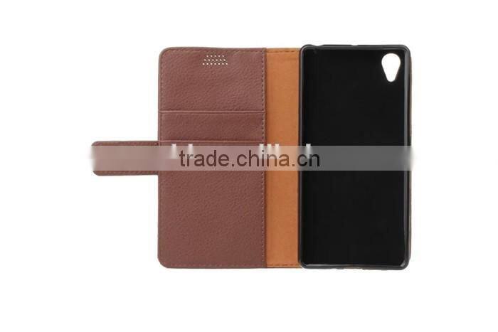 New Product PU Leather Classic Book Folio Case for Sony C6 with Card Slot and Stand