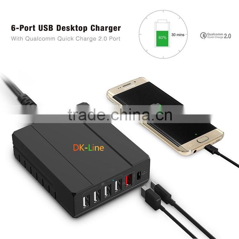 6 ports USB descktop charger built in quick charge 2.0 for smart mobile phone