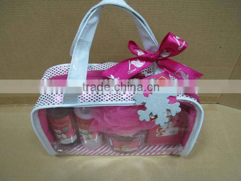 Selling bath set in pvc cosmetic bag for Christmas promotional gift