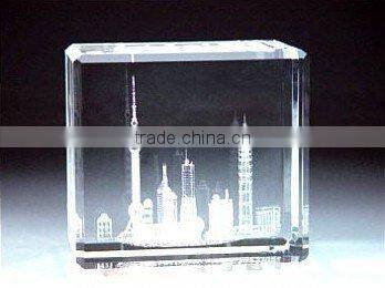 2016 Hot sale engraved house model crystal cube with bare