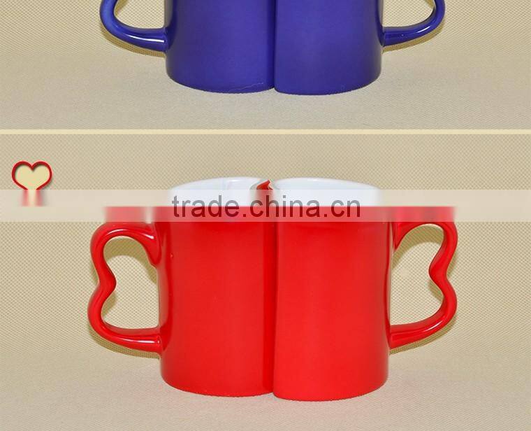 High Quality Heart Shape Magic Ceramic Sublimation Couple Mug