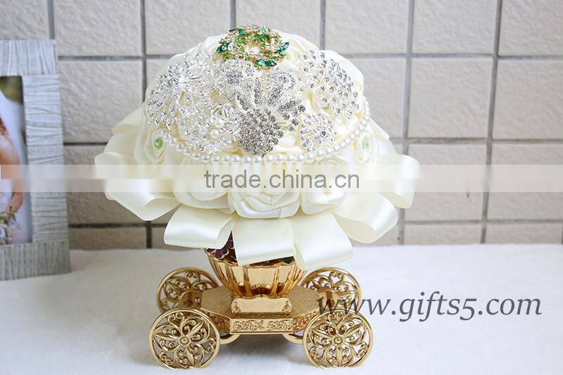 Graceful wedding bouquet with Rhinestones Satin Silk Ribbons Pearls Jewels Bridal Bouquet Bridesmaid Bouquet