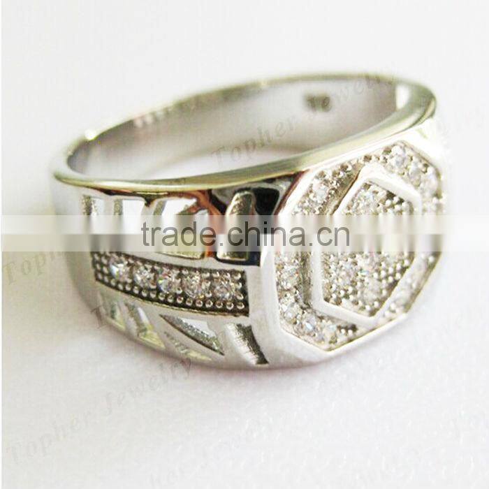 925 Sterling Silver Micro Pave Setting Cubic Zirconia Silver Men Rings