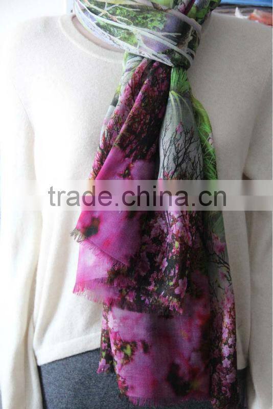 80s/2 wool worsted custom printed scarves shawl