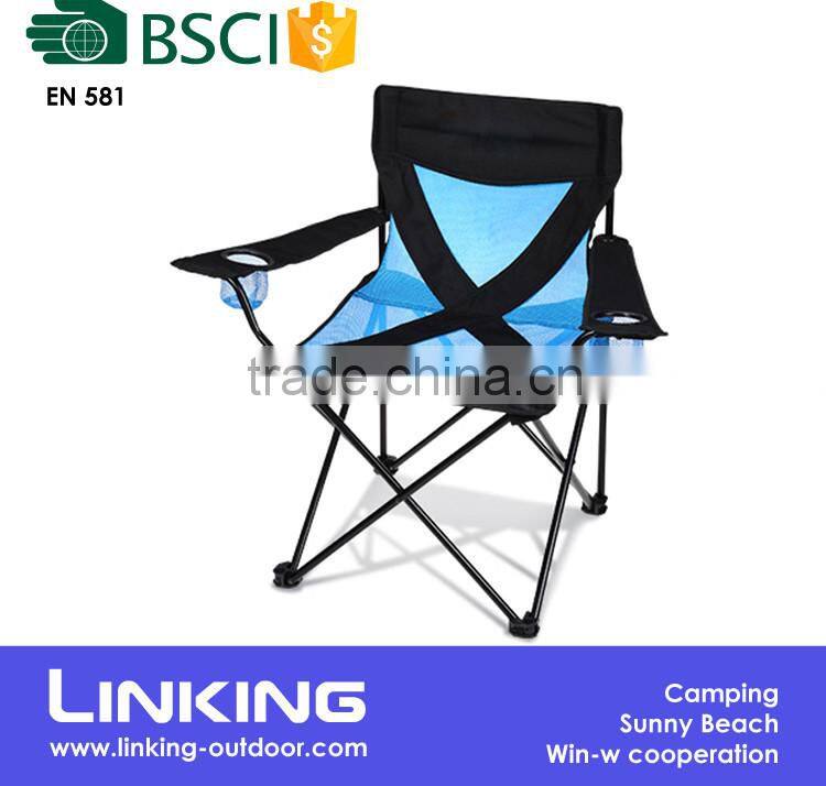 Outdoor folding chair with blue mesh