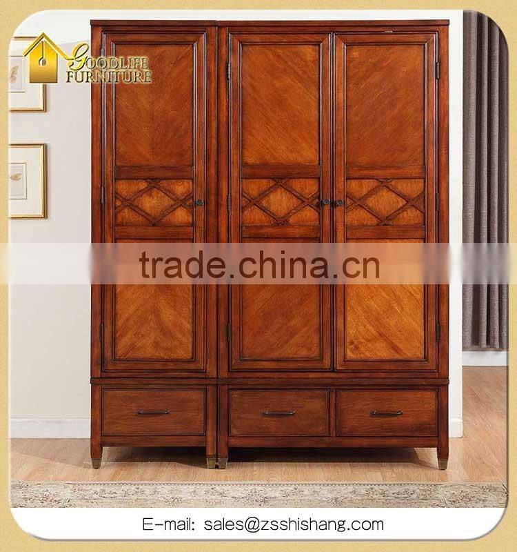 Double-Door Wood Wardrobe Armoire with 2- Drawers