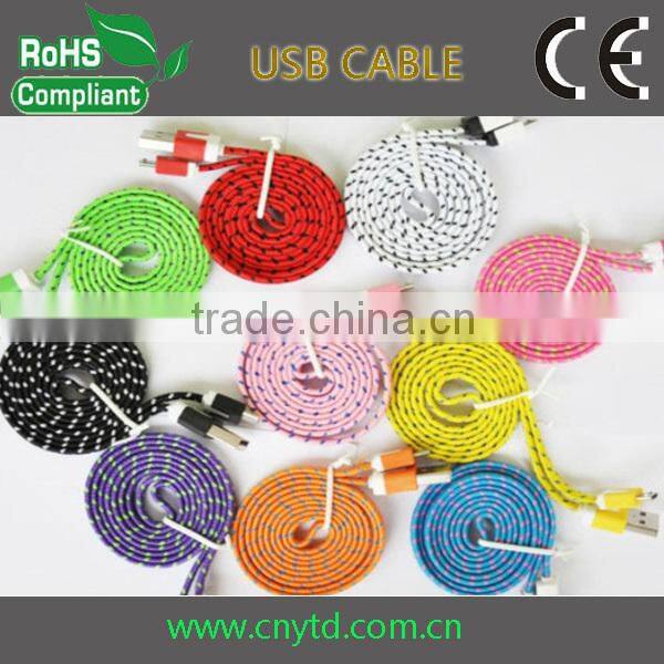 Micro USB Flat Cable Cotton Braid Nylon Braided USB Cable Braided Flat USB Cable