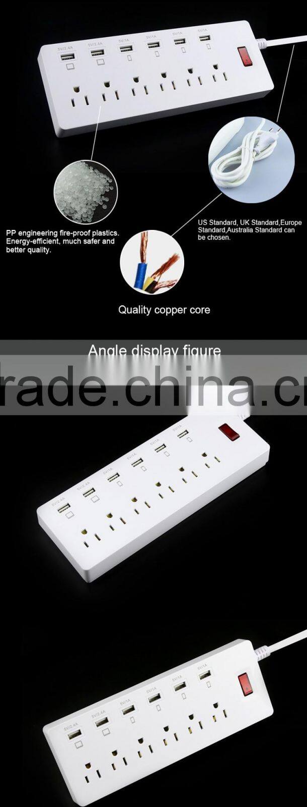 2-in-1 Surge Protected Power Strip USB Charger Station Combo Charging Ports Power Socket