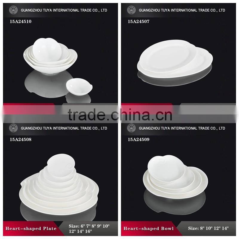 China restaurant supply wedding individualizing white heart shape soup plate, deep dish, deep bowl