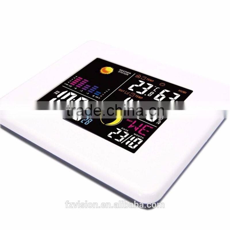 Wireless Weather Station White Alarm Clock with Backlight Indoor Outdoor Temperature Humidity two tramsmitters