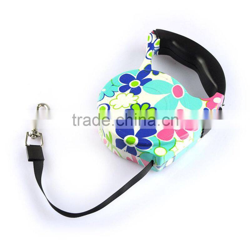 Colorful Stripes Pattern Retractable Pet Dog Leash Strap with Control Button
