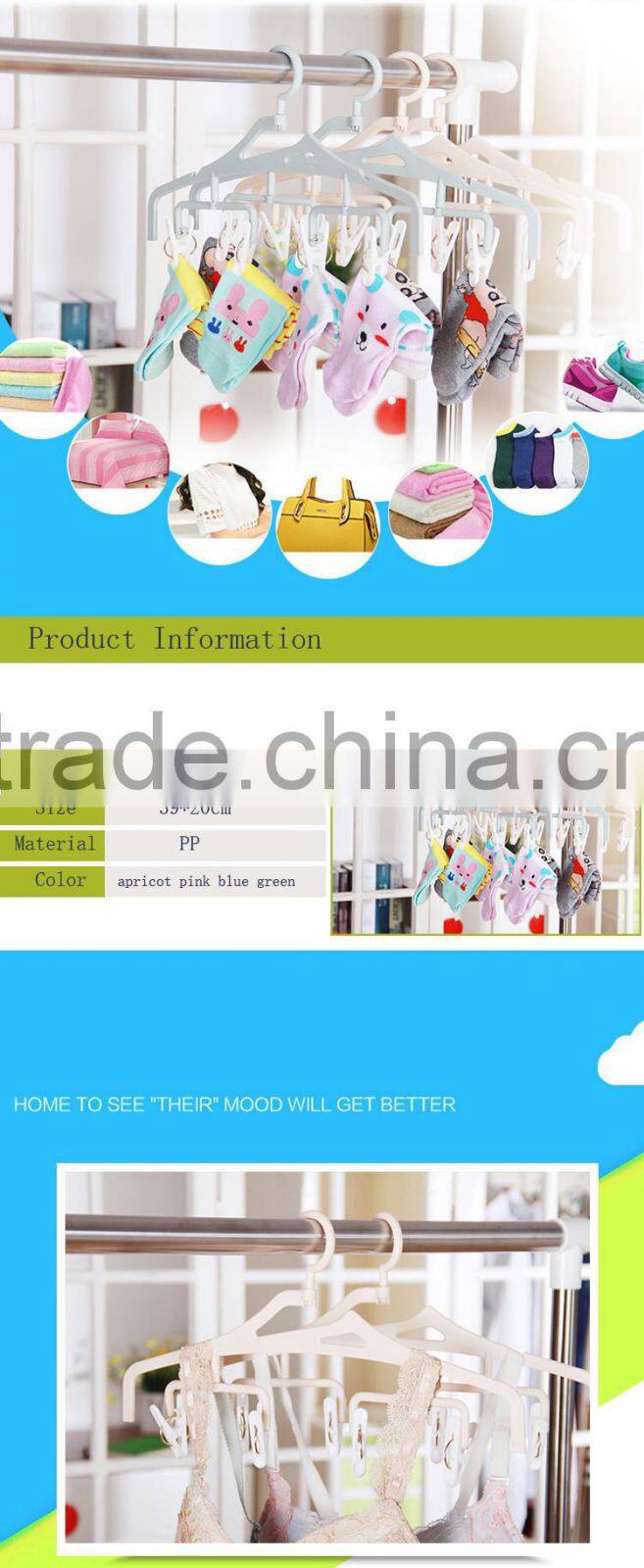 Non slip rotary plastic strong Coat Hangers Clothes With 4 pcs Trouser Metal Clip