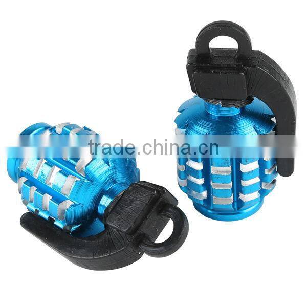 2PCS Grenade Car&Motorcycle Tyre Tire Air Valve Cap universal -Blue cool new