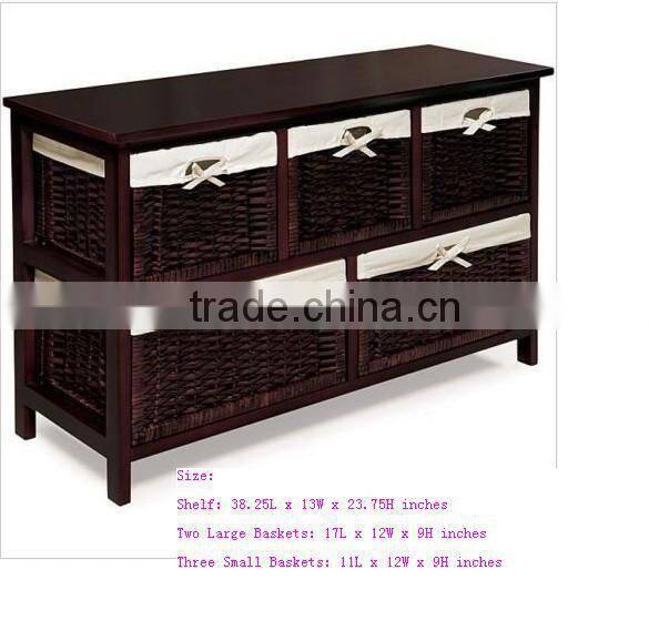 Cheap wicker basket storage shelves with 4 wheels