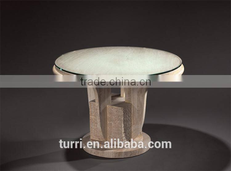 Large hand craved Natural Travertine round tea table