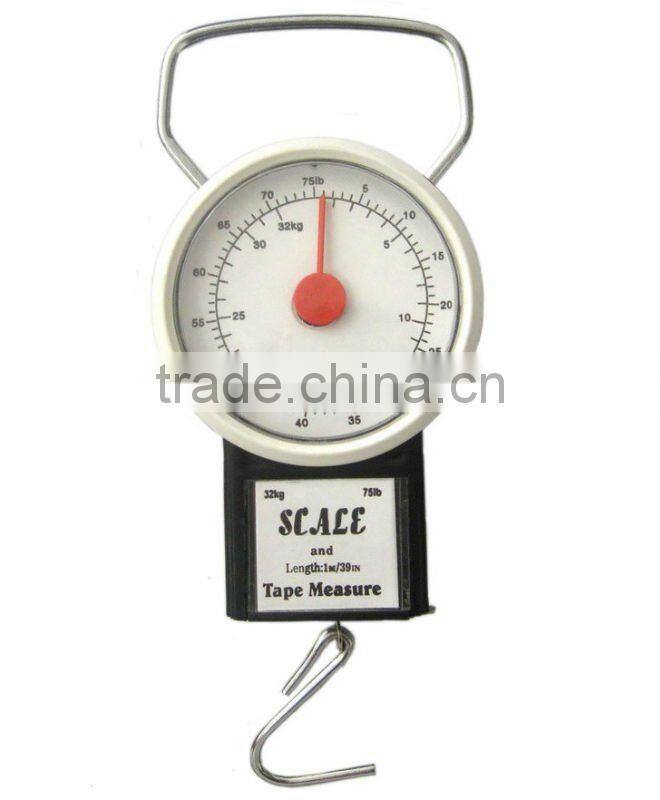 Portable handheld spring fishing scale with tape measure