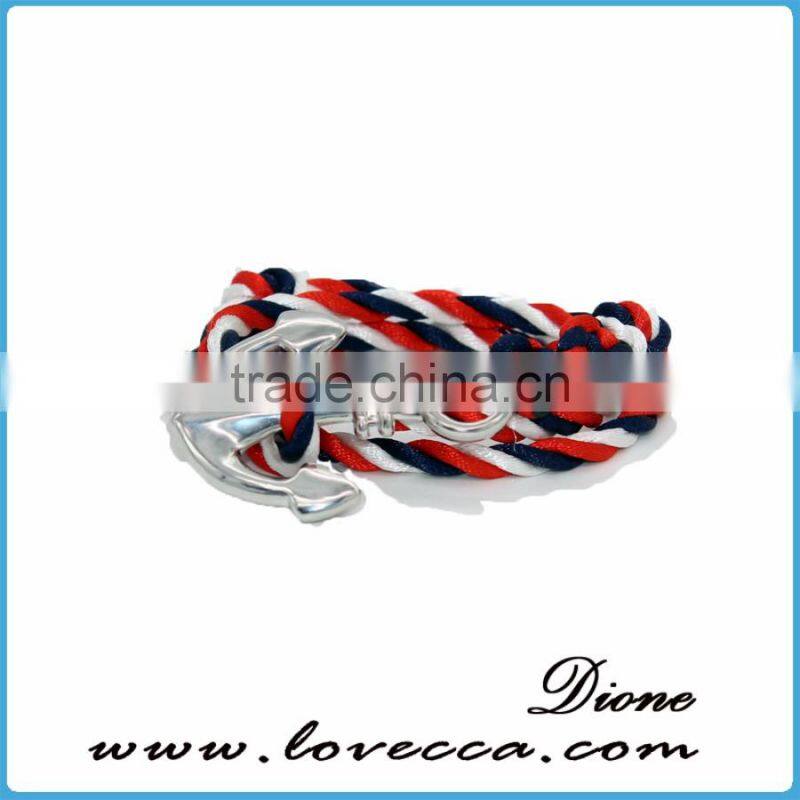Gentleman Permanent Blue and Red color Rope Stainless Steel Bracelet Anchor