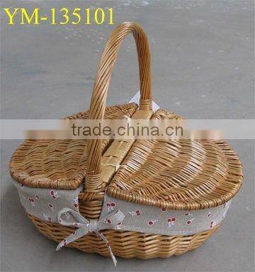 100% handmade cheap willow wicker basket with handle