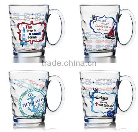 7oz 8oz 9oz 12oz sea ship serise color pinting water glass mug dinking glass cup set