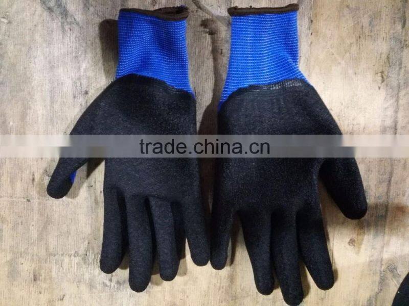13g blue polyester shell palm coated latex glove