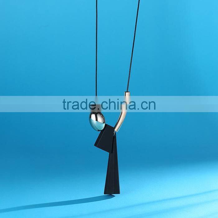 geometric wood bead pendant necklace gold curved tube bead black chain necklace geomotric rubber pendant long sweater necklace