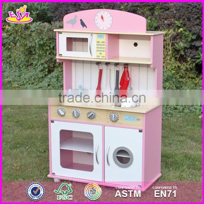 2017 New design kids pretend play pink wooden kitchen toy W10C238