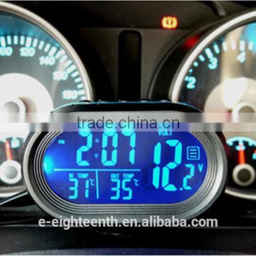 Car LED backlight LCD Inside/Outside Thermometer Voltage Meter Clock Alarm Calendar