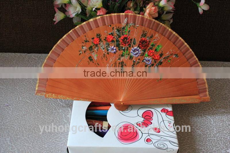 hand paited Spanish Wood Fan with Flower Pattern