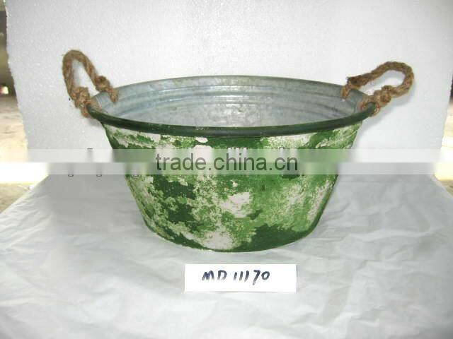 Green Galvanized Metal Bucket With Handles