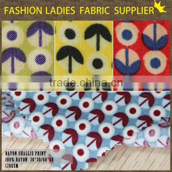 fashionable design print pattern for ladies wear reactive rayon challis 100% spun rayon printed fabric